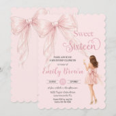 Couquette Blush Bow Brunette Fashion Girl Sweet 16 招待状 (正面/裏面)