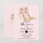 Couquette Blush Bow Fashion Heel 50th Birthday 招待状 (正面/裏面)