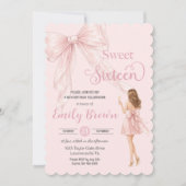 Couquette Blush Ribbon Bow Fashion Girl Sweet 16 招待状 (正面)