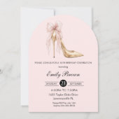 Couquette Blush Ribbon Bow Fashion Heel Birthday 招待状 (正面)