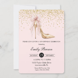 Couquette Blush Ribbon Bow Fashion Heel Sweet 16 招待状