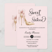 Couquette Blush Ribbon Bow Fashion Heel Sweet 16 招待状 (正面/裏面)