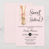 Couquette Pink Ribbon Bow Fashion Heels Sweet 16  招待状 (正面/裏面)