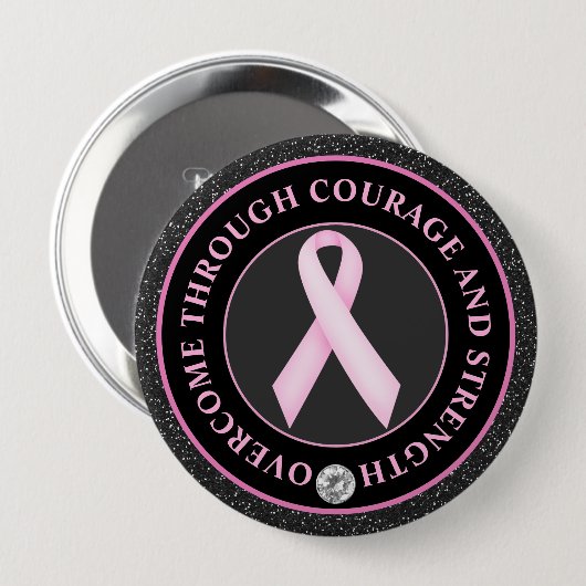Courage and Strength – Pink Ribbon Awareness 缶バッジ (正面&裏面)