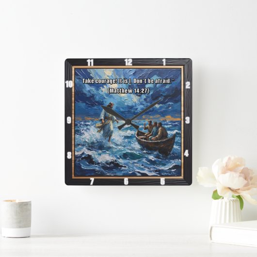 Courageous Faith: Walk on Water スクエア壁時計 (ホーム)