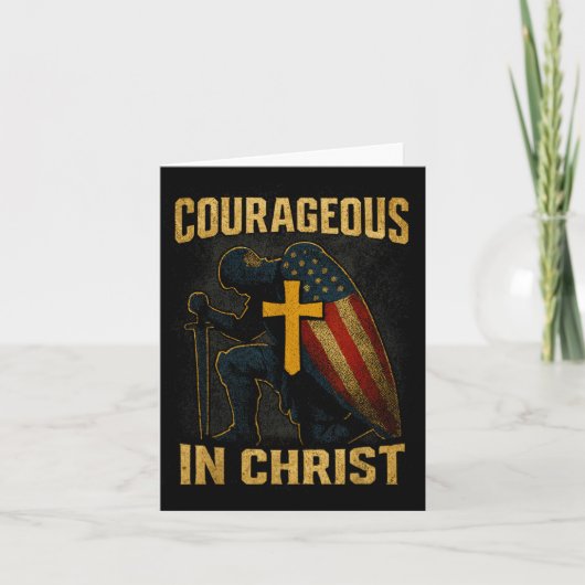 Courageous In Christ Knight Cross Patriotic Usa Fl カード (正面)