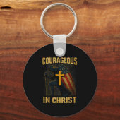 Courageous In Christ Knight Cross Patriotic Usa Fl キーホルダー (正面)