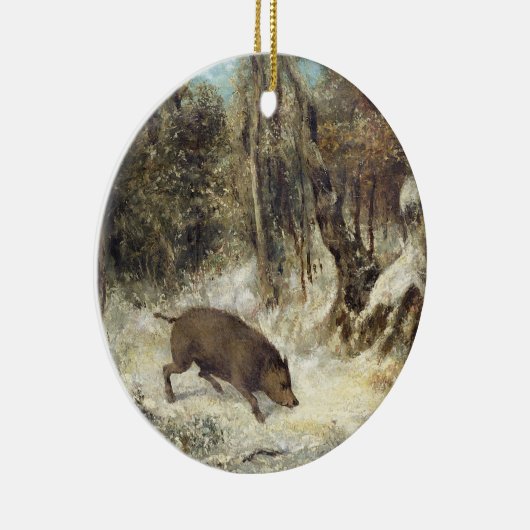 Courbet (偽造品)として署名する雪のイノシシ セラミックオーナメント (右)