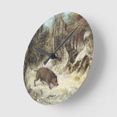 Courbet (偽造品)として署名する雪のイノシシ ラウンド壁時計 (傾斜)