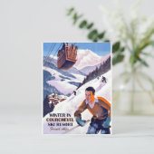 Courcheval上のケーブルカー、スキーの男、ヴィンテージ ポストカード (スタンド正面)