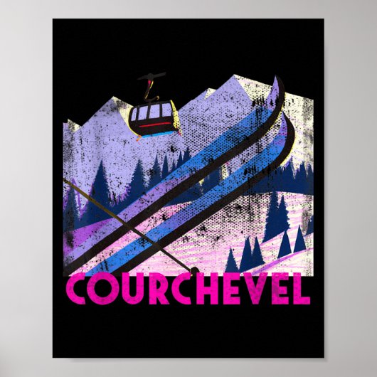 Courchevel ski - vintage style courchevel skiing ポスター (正面)