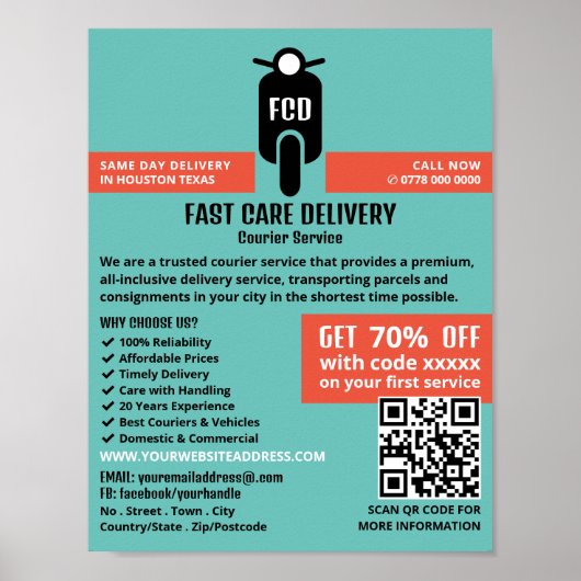 Courier Moped Logo、Courier Service 広告's ポスター (正面)