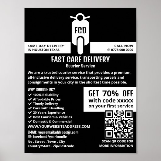 Courier Moped Logo、Courier Service 広告's ポスター (正面)