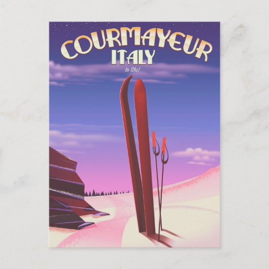 Courmayeurイタリアスキーポスター ポストカード (正面)
