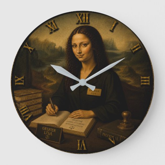 Court Clerk Funny Mona Lisa ラージ壁時計 (正面)