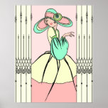 COURTNEY, ART DECO: Easter Morning ポスター<br><div class="desc">Courtney is a beautifully detailed remake of an old greeting card. She has been lovingly redrawn with new details and improved lines. She wears a full-skirted, multi-colored dress with puffy sleeves and a matching hat with wide brim. The hat features a stylized flower with a fabulous bit of Art Deco...</div>