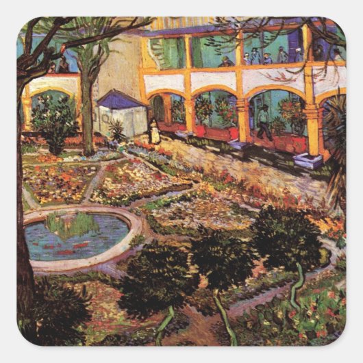 Courtyard of Hospital at Arles by Vincent van ゴッホ スクエアシール (正面)