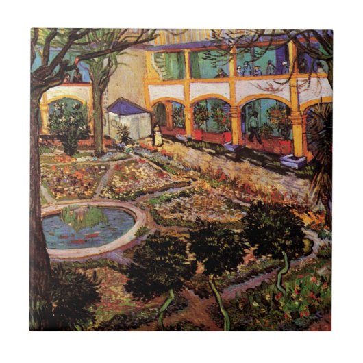 Courtyard of Hospital at Arles by Vincent van ゴッホ タイル (正面)