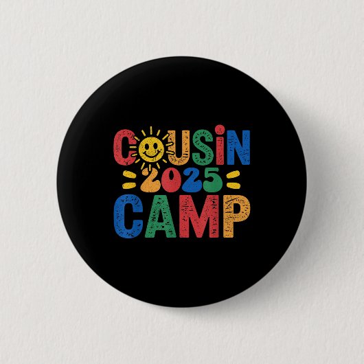 Cousin Camp 2025 Camping Campfire Summer Vacation  缶バッジ (正面)