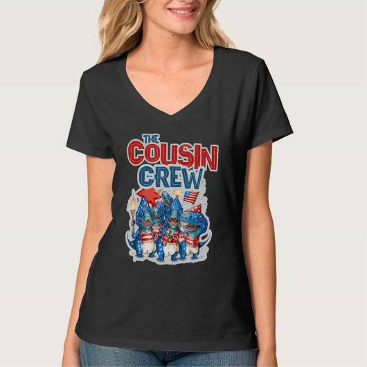 COUSIN CREW 4th of July American Flag Rex Dino USA Tシャツ (正面)