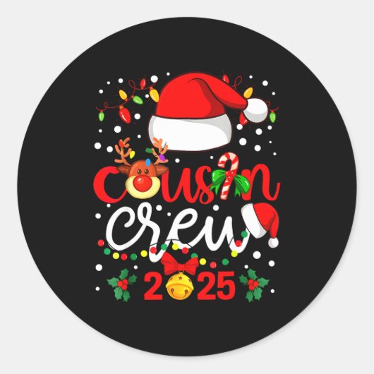 Cousin Crew Christmas 2025 Santa Kids Family Match ラウンドシール (正面)