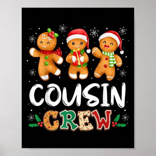 Cousin Crew Christmas Pajama Shirt Gingerbread Man ポスター (正面)