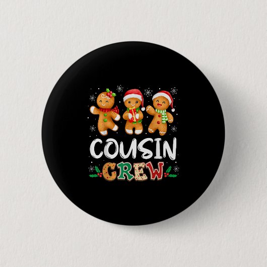 Cousin Crew Christmas Pajama Shirt Gingerbread Man 缶バッジ (正面)