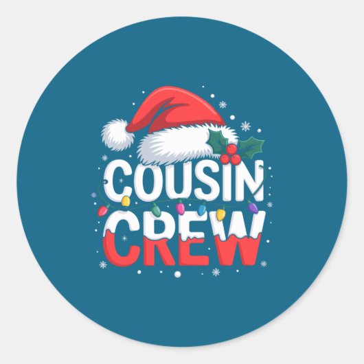Cousin Crew Christmas Reindeer Antlers Hat Lights ラウンドシール (正面)