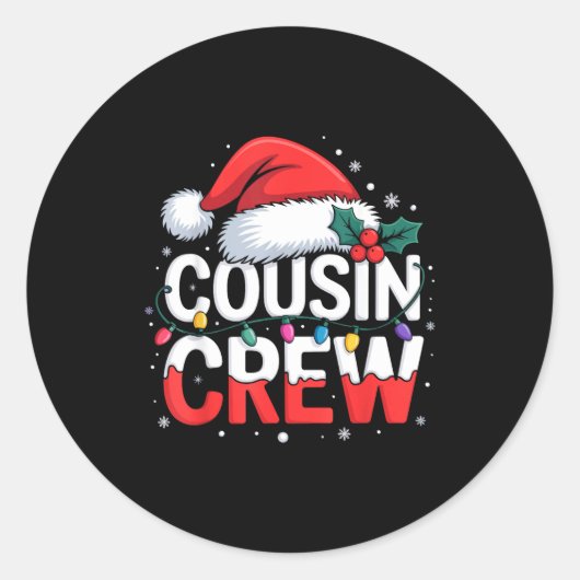 Cousin Crew Christmas Reindeer Antlers Hat Lights  ラウンドシール (正面)