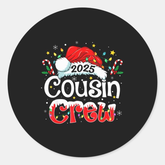 Cousin Crew Christmas Xmas Lights Family Matching  ラウンドシール (正面)