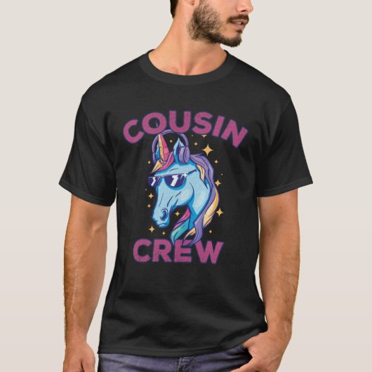 Cousin Crew Cool Hipster Unicorn Sunglasses and He Tシャツ (正面)
