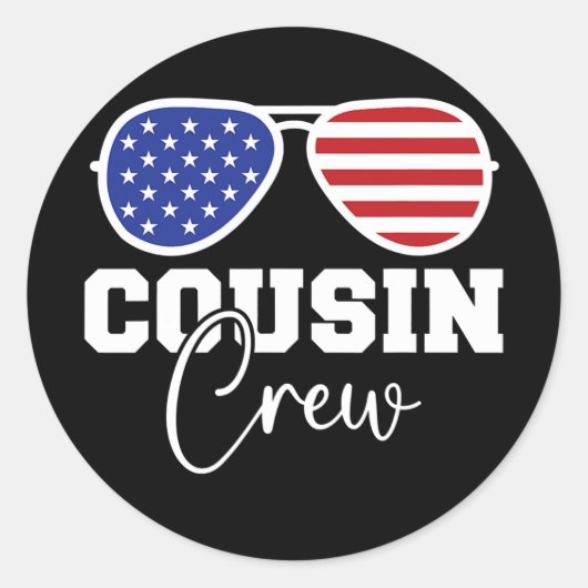 Cousin Crew Family USA American Flag Patriotic ラウンドシール (正面)