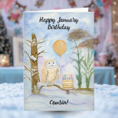 Cousin Happy January Birthday Owl Cake カード