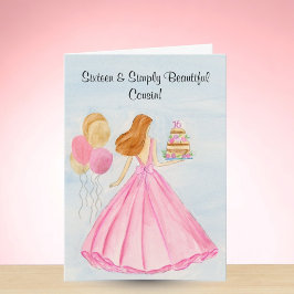 Cousin Sweet 16 Birthday Cake Elegant Girl  カード