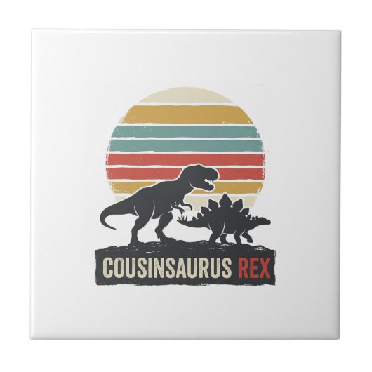 Cousinsaurus Rex Funny Dinosaur Vintage Shirt Desi タイル (正面)