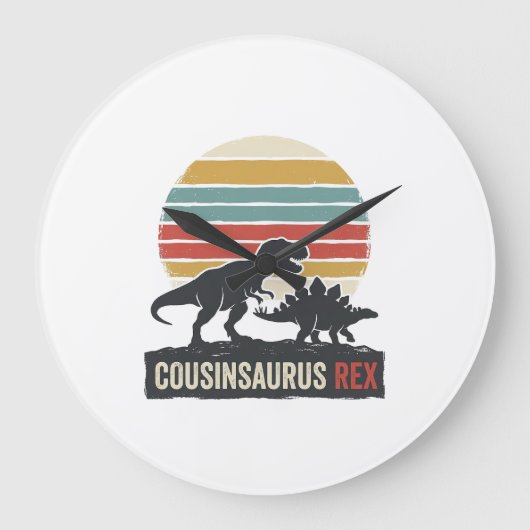 Cousinsaurus Rex Funny Dinosaur Vintage Shirt Desi ラージ壁時計 (正面)