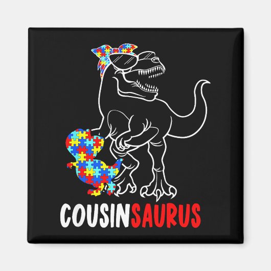Cousinsaurus+T+Rex+恐竜+自閉症+啓発+Cousi マグネット (正面)