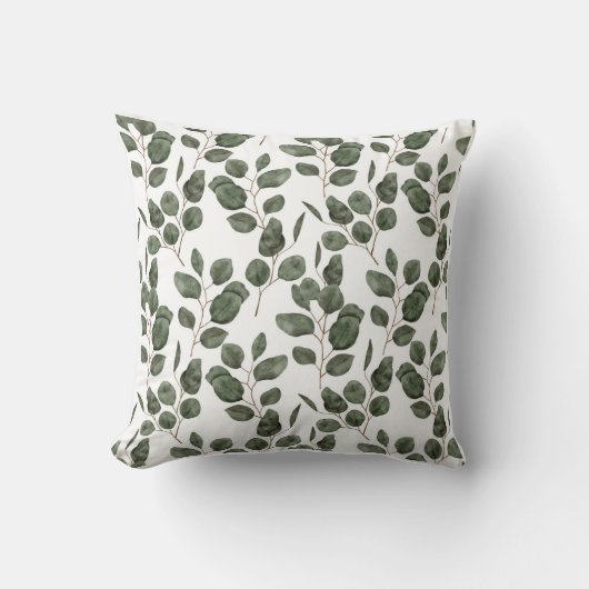 Coussin Botanique Eucalyptus Aquarelle – Élégance クッション (正面)
