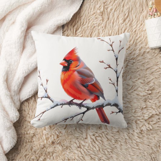 Coussin cardinal rouge – Élégance hivernale pour v クッション (ブランケット)