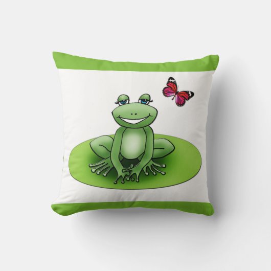 Coussin carré "Froggy la grenouille", vert pomme クッション (正面)
