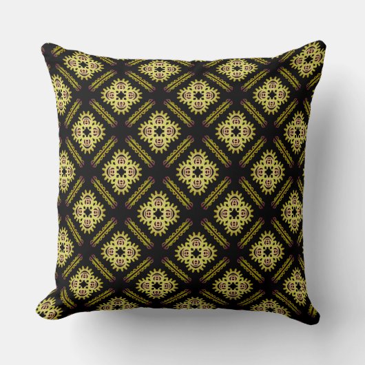 Coussin carré Jimette Design jaune sur noir. クッション (正面)