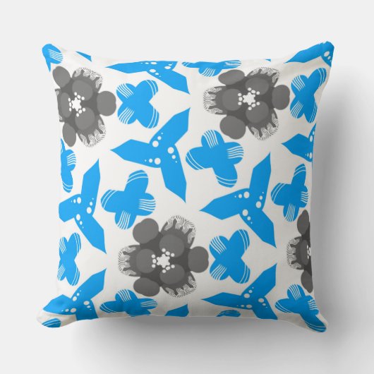 Coussin carré Jimette Design turquoise gris blanc クッション (正面)