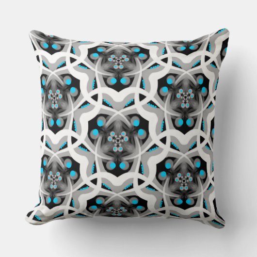 Coussin carré Jimette Design turquoise gris blanc クッション (正面)