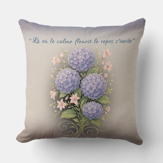 coussin carré '' là où le calme fleurit クッション (正面)