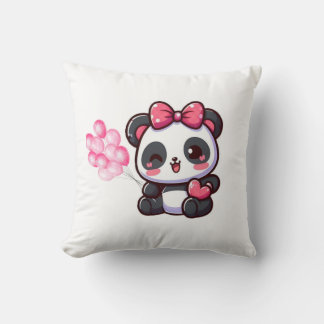 Coussin Chaton Rose Kawaii avec Nœuds et Ballons – クッション