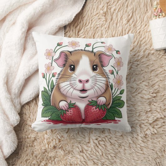 Coussin Cochon d'Inde Espiègle au Jardin de Fraise クッション (ブランケット)