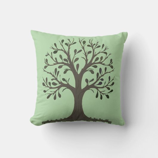🌳 Coussin Décoratif Arbre de Vie Vert Pâle クッション (正面)