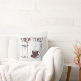 Coussin décoratif "Brew Time" – Sablier et tasse à クッション