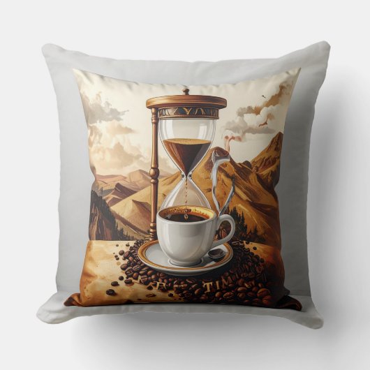Coussin décoratif "Brew Time" - Sablier et tasse d クッション (正面)