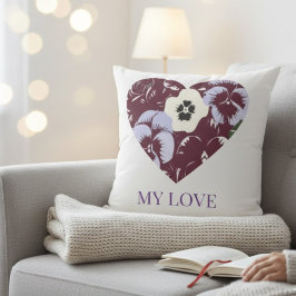 Coussin Décoratif Cœur de Violettes "MY LOVE" クッション